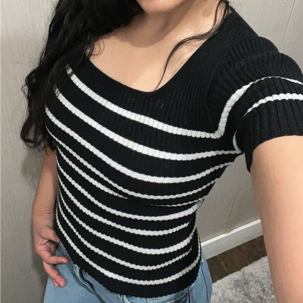 Black and White Striped Women's Top